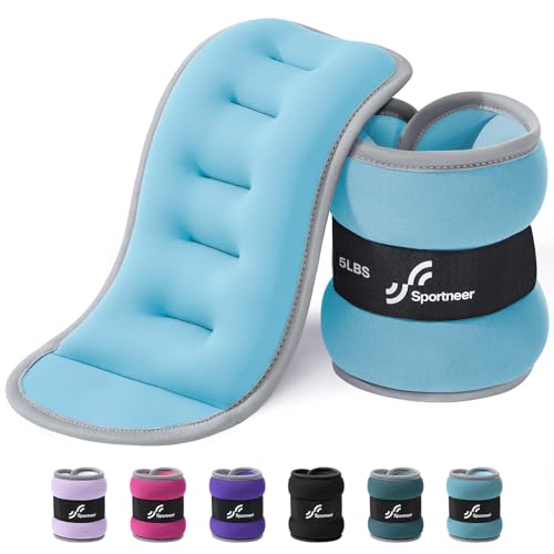 Sportneer Ankle Weights Wrist Weights Pair of 1/2/4/6/10 LBS for Men Women Kids Strength Training Wrist and Ankle Weights Set with Reflective Strips for Dancing Running Walking Fitness Workout Gym - color: Glimmer Blue, size: 5 lbs x 2