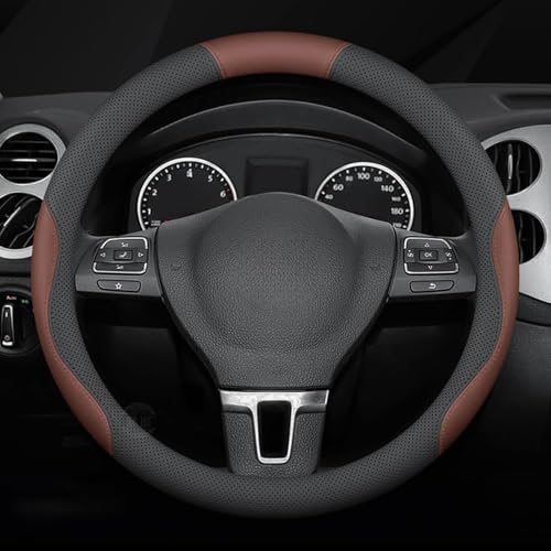 for Volvo XC-40 XC-60 XC-70 XC-90 AB 2020-2026+ Car Steering Wheel Cover Anti-Slip Breathable Car Steering Wheel Protector Car Accessories Interior,O-Type-White-Black Brown - color: O-type-white-black Brown