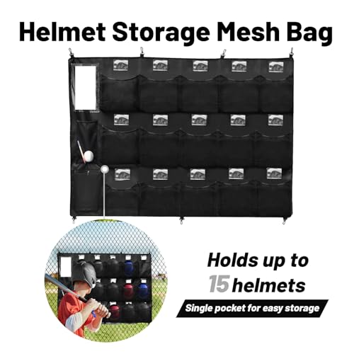 Hikeen Baseball Helmet Bag with Bat Rack for 15 Players Baseball Softball Dugout Organizer Helmets Gloves Balls Organize Storage