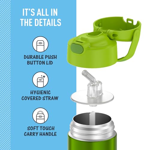 THERMOS FUNTAINER Water Bottle with Straw - 12 Ounce - Kids Stainless Steel Vacuum Insulated Water Bottle with Lid, Lime (Pack of 6) - color: Lime, size: 12 Ounces (Pack of 6)