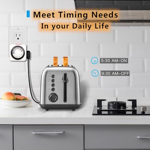 Timers for Electrical Outlets Indoor, 24-Hour Dual Outlet Timer, Christmas Tree Timer Indoor, 3 Prong Light Timers Indoor, Daily Cycle, 125V 15A, ETL Listed, 2-Pack - size: 1 Outlet, 2 pack