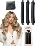 Grande Heatless Curls Overnight Rods - Upgraded Directional Grip Velvet - No Heat Hair Curlers to Sleep, Jumbo Large Hair Rollers Flexible Curling Rods Set for Long Thicker Coarser Hair Blowout Look - color: Black