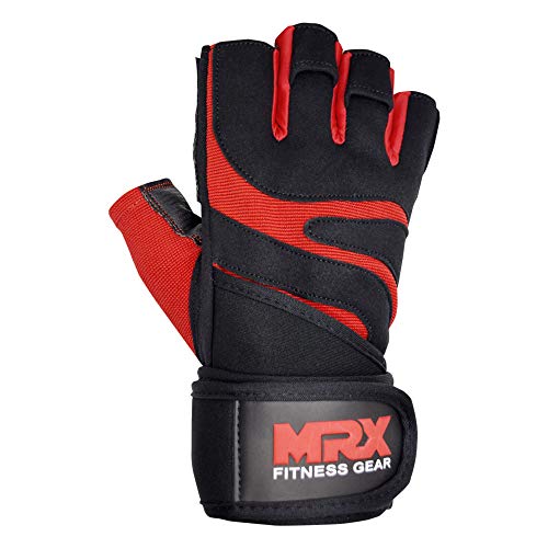 MRX Weightlifting Gloves for Men Workout Gloves Mens Wrist Support Lifting Gloves Male Gym Gloves | Workout Gym Accessories for Men Weight Lifting Fingerless Gym Exercise for Powerlifting - color: Black Red, size: X-Small