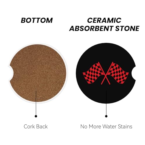 Racing Flags Race Car Coasters for Cup Holders, 2 Pack Absorbent Ceramic Drink Cup Coaster for Women Men, Auto Interior Accessories - color: T16
