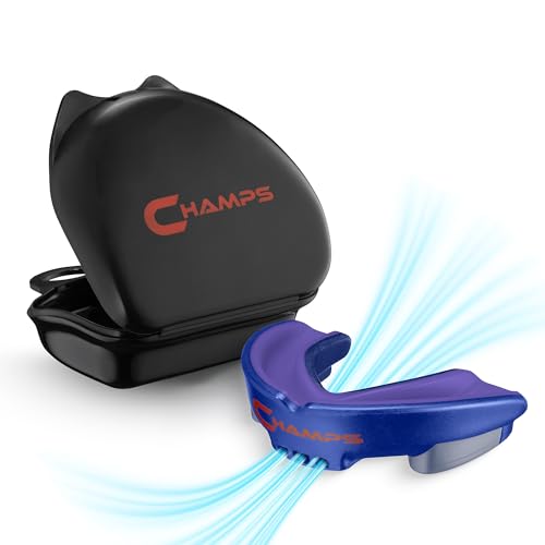 Champs MMA Breathable Mouth Guard for Boxing, MMA, Jiu Jitsu, Muay Thai, Wrestling & Combat Sports – Easy Fit, Boil & Bite Design Mouthpiece – Durable Boxing Mouthguard for Men & Adults, Case Included - color: Blue