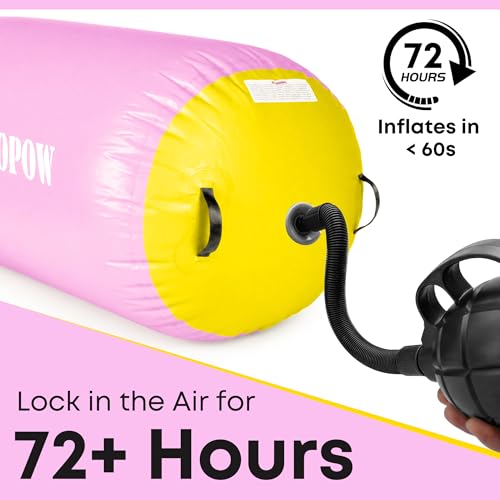 Inflatable Gymnastics Air Barrel Roller with Electric Pump, Heavy Duty PVC Tumbling Barrel Back Handspring Trainer, Air Tumble Track Mat for Home Gym, Cheerleading, Yoga Practice - color: Pastel Pink & Soft Yellow, size: 3.3'L x 2'D