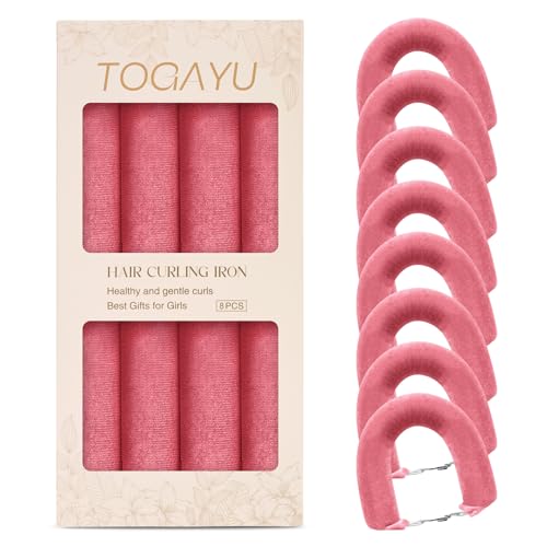 Heatless Curls Overnight Hair Care Set - Jumbo Velvet Hair Curlers | No Heat Hair Rollers for Women, Comfortable Sleep-In Hair Rollers with Satin Scarf, No Heat Damage Curling Rods for All Hair - color: Pink-8PCS