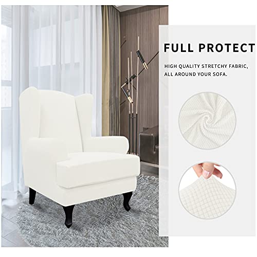 Easy-Going Stretch Wingback Chair Sofa Slipcover 2-Piece Sofa Cover Furniture Protector Couch Soft with Elastic Bottom, Spandex Jacquard Fabric Small Checks Cream - color: Cream