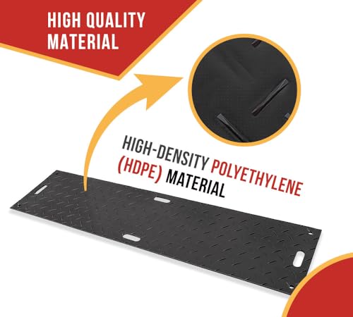 Mytee Products 3' x 8' Ground Protection Mats with Double Sided Diamond Plated Tread Design - High Density Polyethylene Mat, Easily Supports 90 Ton Loads on Lawns, Dirt, and Any Other Areas - color: Black, size: 1 - Pack