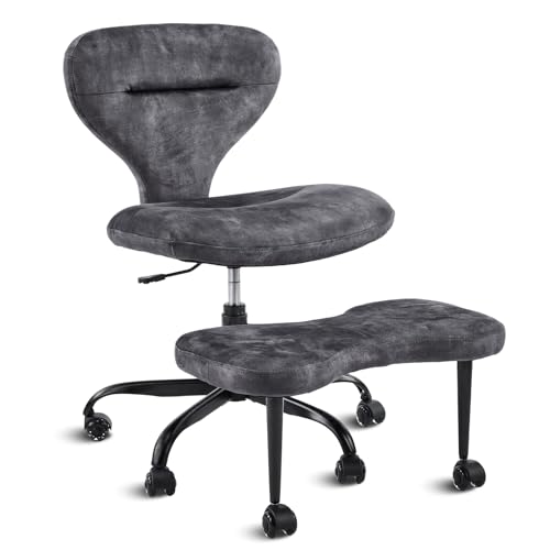 YFO Ergonomic Cross Legged Office Chair and ADHD Meditation Chair with Silent Wheels for Home Office Desk Chair and Yoga, Wider Backrest Support and Storage Pockets Design, Velvet Fabric, Grey - color: Velcet-grey