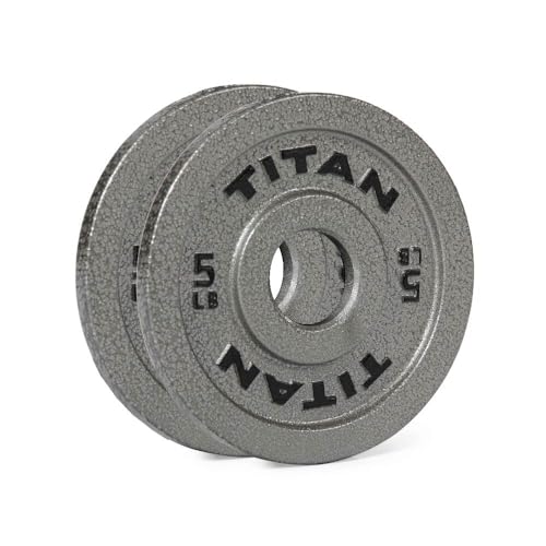 Titan Fitnes Cast Iron Olympic Plates, Classic Weight Plate Design, Hammer Finish - size: 5 LB Pair