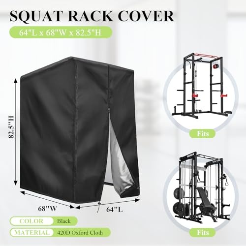 Squat Rack Cover with Waterproof Zipper, Protective Cover for Power Cage/Weight Lifting Rack/Weight Cage/Power Racks for Home Gym Equipment Storage-Indoor & Outdoor Use - size: 64" x 68" x 82.5"