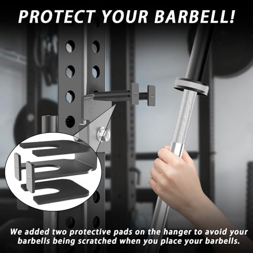 Rack-Mounted Olympic Barbell Holder for 2x2 & 2x3 Power Racks, No Drilling Required – Heavy-Duty Steel Storage with Protective Padding, Space-Saving Gym Equipment - color: fit 2x2"power racks