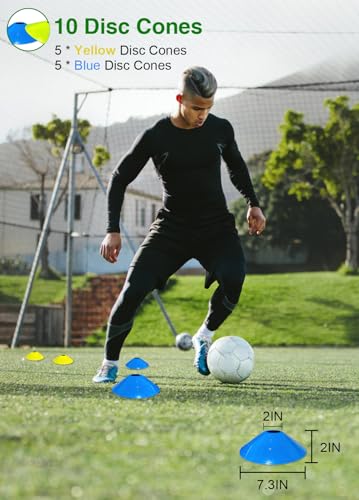 Hands Free Speed Agility Training Equipment Set - 20ft Agility Ladder, 10 Disc Cones, Resistance Parachute, 5 Resistance Bands & Carry Bag | Football Soccer Basketball Fitness Drills - color: Yellow-1