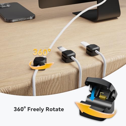 Rotatable Cord Organizer, Strong Adhesive Spring Cable Clips (8*Black) | Enhanced Cable Organizer Cord Clips, Desk Cord Holder for Nightstand, Office Accessories and Car - color: 8*Black