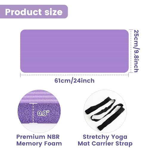 Yoga Knee Pad Cushion, 24 x 9.8 x 0.8 in Thick Mini Yoga Mat, Odor-Free NBR Workout Mat with Storage Strap, Small Exercise Mat for Yoga, Pilates, Kneeling, Planks & Home Gym - color: Purple