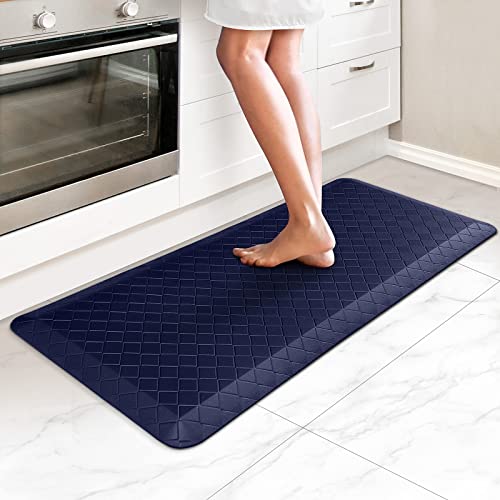HappyTrends Kitchen Runner Rugs Anti-Fatigue mats - 4/5 Inch Thick Non Slip Waterproof Ergonomic Comfort Mat for Kitchen, Floor Home, Office, Sink, Laundry (17.3"x 39",Blue) - color: Blue, size: 39"L x 17.3"W x 0.8"Th