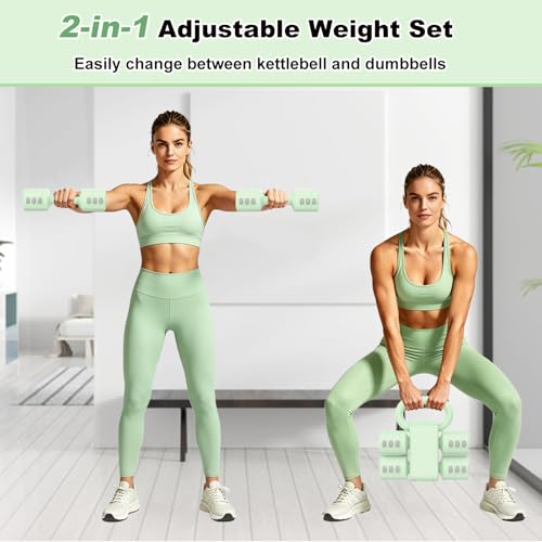 RINREA Adjustable Dumbbell Set, Hand Weight Dumbbells with Kettlebell Shell | ABS, Weight Adjustable, Quick Lock, Kettlebell & Dumbbell in 1 Set, Compact, Space-saving, Women, Home Gym, Office, Traveling - color: Green