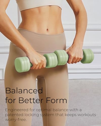 Adjustable Dumbbell Set｜2LB 3LB 4LB 5LB Light Hand Weights for Women｜One-Twist Weight Adjustment｜Non-Slip Curved Grip Handle｜Free Weights for Home Gym, Rehab, Pilates, Yoga, Strength Training - color: Sage