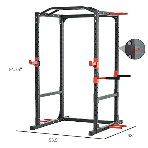 Soozier Adjustable Power Tower Pull Up Tower Dip Station Black | Pull Up Bar, Squat Rack, Power Cage, Home Workout Equipment, Upper Body Strength Training Equipment
