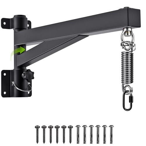 BeneLabel Heavy Bag Hanger for Punching Bag Beam Mount Hardware 360° Rotation Boxing Bag Ceiling Mount I-Beam Hanger for Hanging Heavy Punching Bags Wall Hangers - color: 24" Black wall hanger with spring
