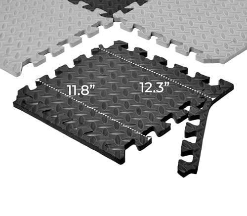 VViViD Interlocking EVA Foam Floor Mat Tiles 11.8”x11.8”x0.47” Black (9) and Grey (9), Non-Slip (18 Tiles, 18 sq ft)