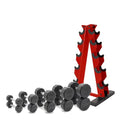 CAP Barbell 150 LB Coated Hex Dumbbell Weight Set with Vertical Rack | Multiple Options - color: Red Rack, style: 12-Sided Chrome Handle