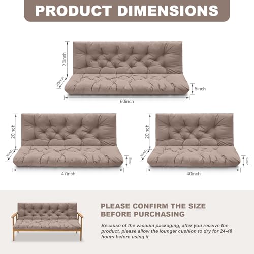 Outdoor Swing Cushions,Waterproof Swing Cushions 3 Seater Replacement with Backrest,Outdoor Thickened Bench Cushion with Ties for Porch,Patio,Backyard,Garden and Lawn (Khaki 60 * 40 in) - color: Khaki, size: 60x 40 inches