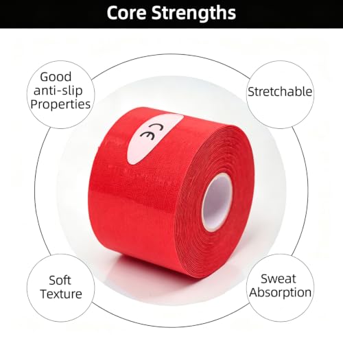 PRIOR FITNESS Aerial Hoop Tape, 5m/16.4ft x 5cm Anti Slip Lyra Hoop Grip Tape, Sweat Absorbent Stretch Textile Pole Dance Tape, No Residue Self Adhesive Hand Protective Tape for Aerial Hoop Ring - color: Red