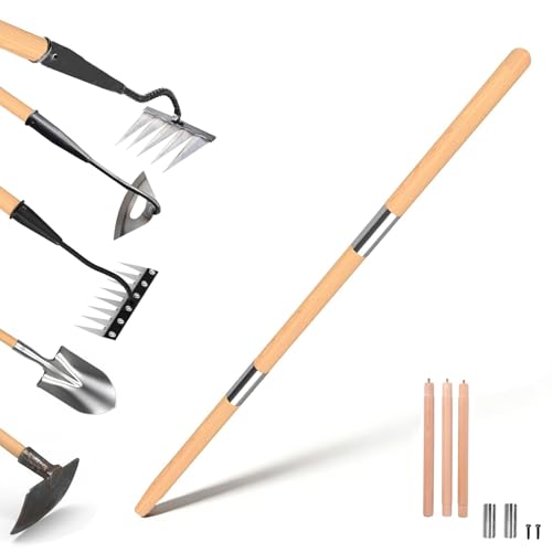 BuerKeo Wooden Hoe Handle Replacement, 47 Inch Length Wooden Pole & Rake Garden Tool Replacement Handle, 1.3 Inch Diameter Long Tapered Handles for Hollow Hoe Fork Shovels Tamper Gardening Tools