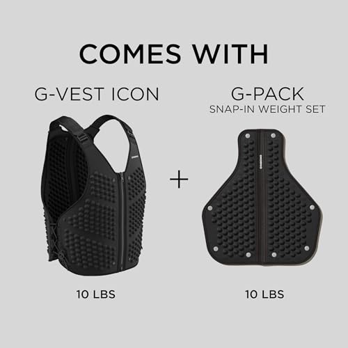 OMORPHO Men’s 20 lb G-Vest Icon Bundle adjusts from 10 lb to 20 lb with included G-Pack weight panels. Low-profile, fully adjustable comfort fit for walking, hiking, running, and training. - color: Black