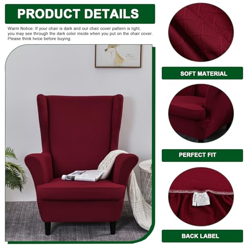 CRFATOP 2 Piece Stretch Wingback Chair Cover Printed Wing Chair Slipcovers Spandex Fabric Wingback Armchair Covers with Elastic Bottom for Living Room Bedroom Wingback Chair,C37 - color: Color C37