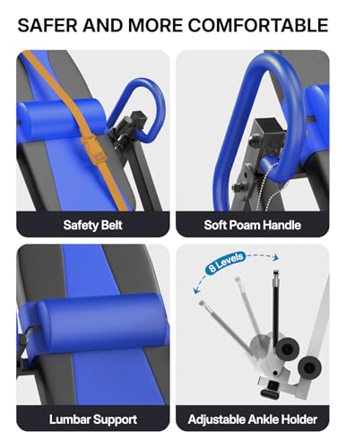 YOLEO Gravity Inversion Table for Back Pain Relief 2026 New Inversion Table w/Lumbar Support Easy to Assemble Back Stretcher Machine 300 lbs - color: W1-Blue