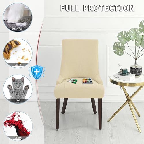Wingback Chair Cover Waterproof,Stretch Jacquard Slipcover(Beige,4PCS) | Instant room refresh with easy cleanup, dependable mess protection, and a neat tailored look for family spaces. - color: Beige