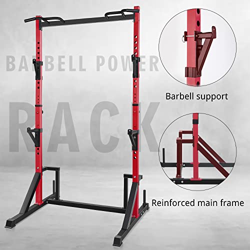 CANPA Multifunction Power Rack with Pull up Bar, Heavy Capacity and Adjustable Squat Stand Rack for Home Gym Equipment, Power Rack Cage - color: Red