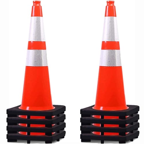 (8 Pack) BESEA 28” inch Traffic Safety Cones Orange Road Parking Cones Heavy Duty Construction Cone Structurally Stable for Traffic Control at Public Place - size: 28 inch