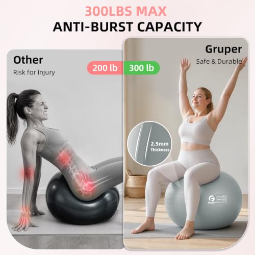 Gruper Exercise Ball, Extra Thick Yoga Ball for Working Out, Yoga & Pregnancy, 4 Sizes Anti-Burst Balance Ball with Foot Pump for Pilates, Physical Therapy & Fitness - color: green, size: S(18IN/45cm)