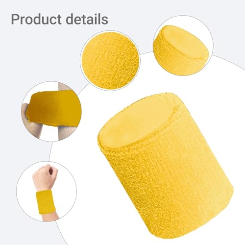 12 PCS Sweatbands Sports Wristband, Sweat Absorbent, for Basketball, Tennis, Football, Running - color: yellow