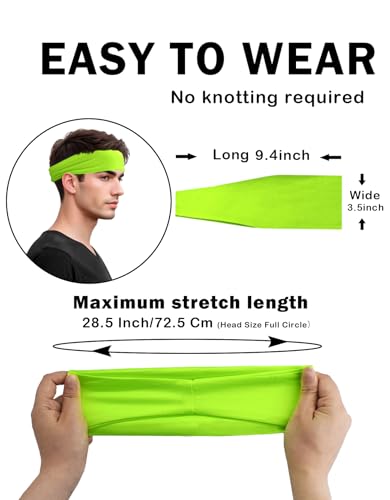 Headbands for Men & Women, Sweat Headband Non-Slip Sweatband Sports Running Cycling Yoga Basketball Workout Football Training - color: Neon Yellow