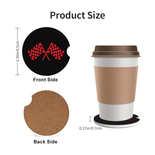 Racing Flags Race Car Coasters for Cup Holders, 2 Pack Absorbent Ceramic Drink Cup Coaster for Women Men, Auto Interior Accessories - color: T16