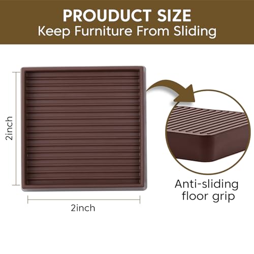 Furniture Pads Rubber Furniture Caster Cups, Anti-Sliding Bed Stopper Floor Protectors with Grip, 2x2 Square Non Slip Furniture Pads - Protect Any Flooring (Brown, 4 Pack) - size: 2" x 2" (Set of 4)-Square
