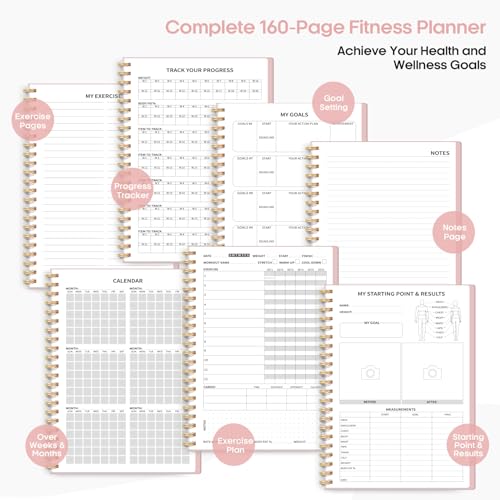 Fitness Workout Journal for Women & Men, A5(5.5" x 8.2") Workout Log Book Planner for Tracking, Progress, and Achieving Your Wellness Goals-Pink - color: b.Pink
