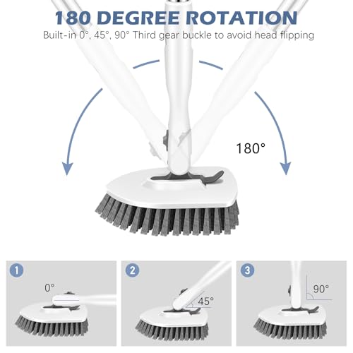 SetSail 4-in-1 Tile Tub Floor Scrubber with 52-inch Long Adjustable Handle Shower Cleaner Brush with V-Shaped Grout Brush and 3 Replacement Brush Heads for Bathroom Kitchen Walls Tub Tile, White Grey - color: White Grey, size: 2 Pads + V-Shaped Brush