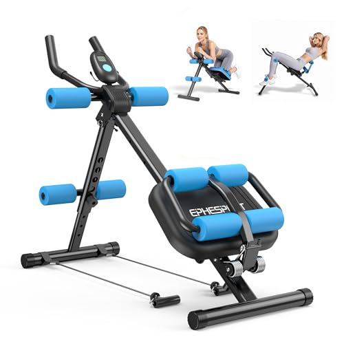 EPHESPORT Multifunctional Ab Machine, Crunch & Sit-Up Core Trainer, Adjustable Ab Trainer with Knee & Back Support, Foldable, Full Body Workout Equipment for Home Gym - color: Blue