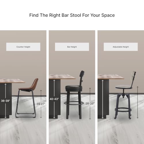 Signature Design by Ashley Haddigan Upholstered Barstool, 2 Count, Slat Back Design, Cushioned Seat, Wood, 25.5" H, Dark Brown | Easy-clean faux leather cushioned seat, Casual farmhouse wood slat back design, 25.6-inch seat height for kitchen islands - co