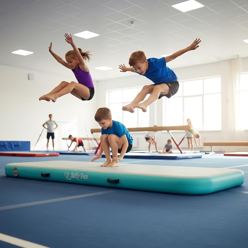 Inflatable Gymnastics Mat 6.6ft/10ft Air Tumble Track Training Mat 4/8 inches Thick Tumbling mat with Electric Pump for Home Use/Tumble/Gym/Training/Cheerleading/Water/Yoga - color: Mint Green, size: 6.56ft*3.9ft*4in