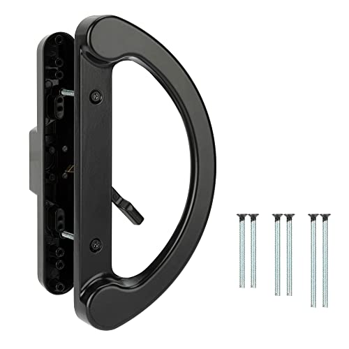 Sliding Patio Door Handle Pull Set, Black Diecast Non-Keyed Gate Handle Set for Mortise Lock Style Glass Door, Replacement Handle for Sliding Glass Door Fits 3-15/16” Hole Spacing - color: Black, size: Handle Set+Latch Lever