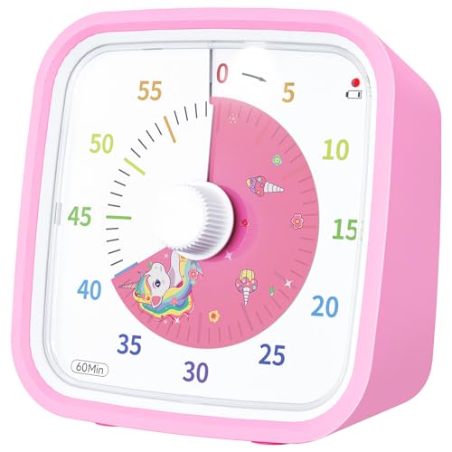 Yunbaoit Unicorn Visual Timer for Kids, Silent 60-min Countdown Timer, Pink | Protective Case, No Ticking, Mute and Ringing Alarm Available, Time Management Tool, Low Power Reminder, for Study,Game,Work - color: Pink Unicorn