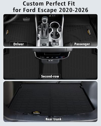 Floor Mats & Cargo Liner Custom Fit for Ford Escape Gas 2020-2025 2026 (NOT Fit Hybrid) All Weather TPE Rubber Trunk Mat Anti-Slip Full Set Automotive Floor Liners for Escape 2025 Accessories - size: For Ford Escape Gas 2020-2026