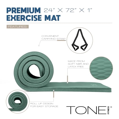 Tone Fitness 1-Inch Thick Yoga Mat | High-Density, Non-slip Exercise Mat with Carrying Strap for Yoga, Pilates, & Home Gym Workouts | Multiple Options - color: Teal, style: Mesh
